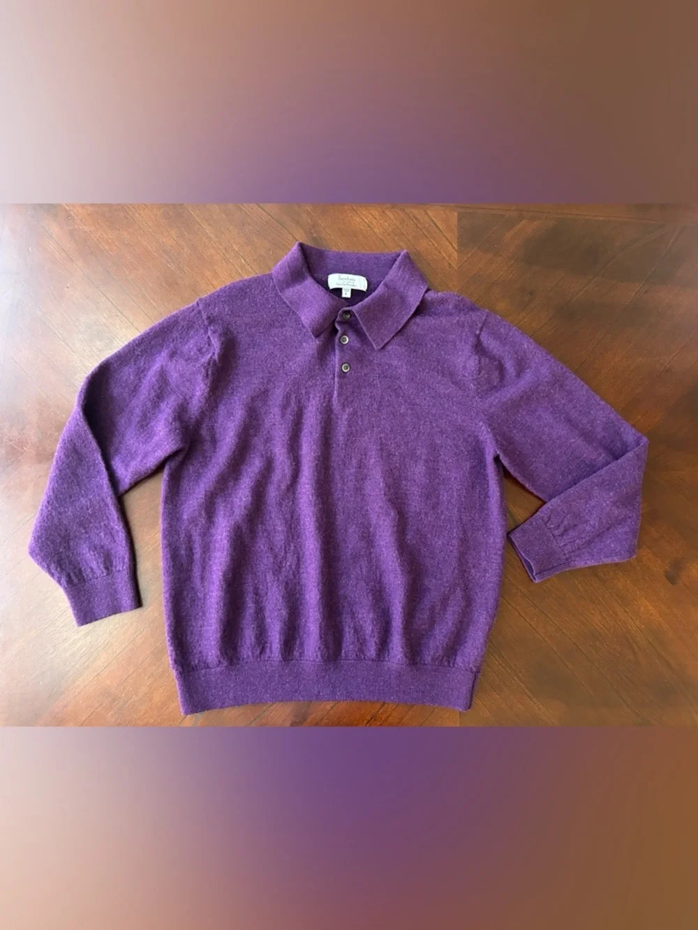 Turnbury Men's Purple Polo Sweater extra fine merino wool size L